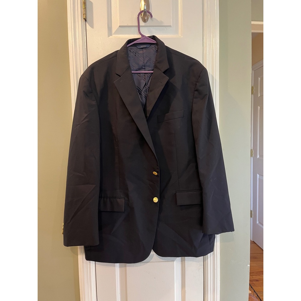 Brooks Brothers Wool Mens 46R Navy Blue Blazer Gold Crest Button USA Traditional